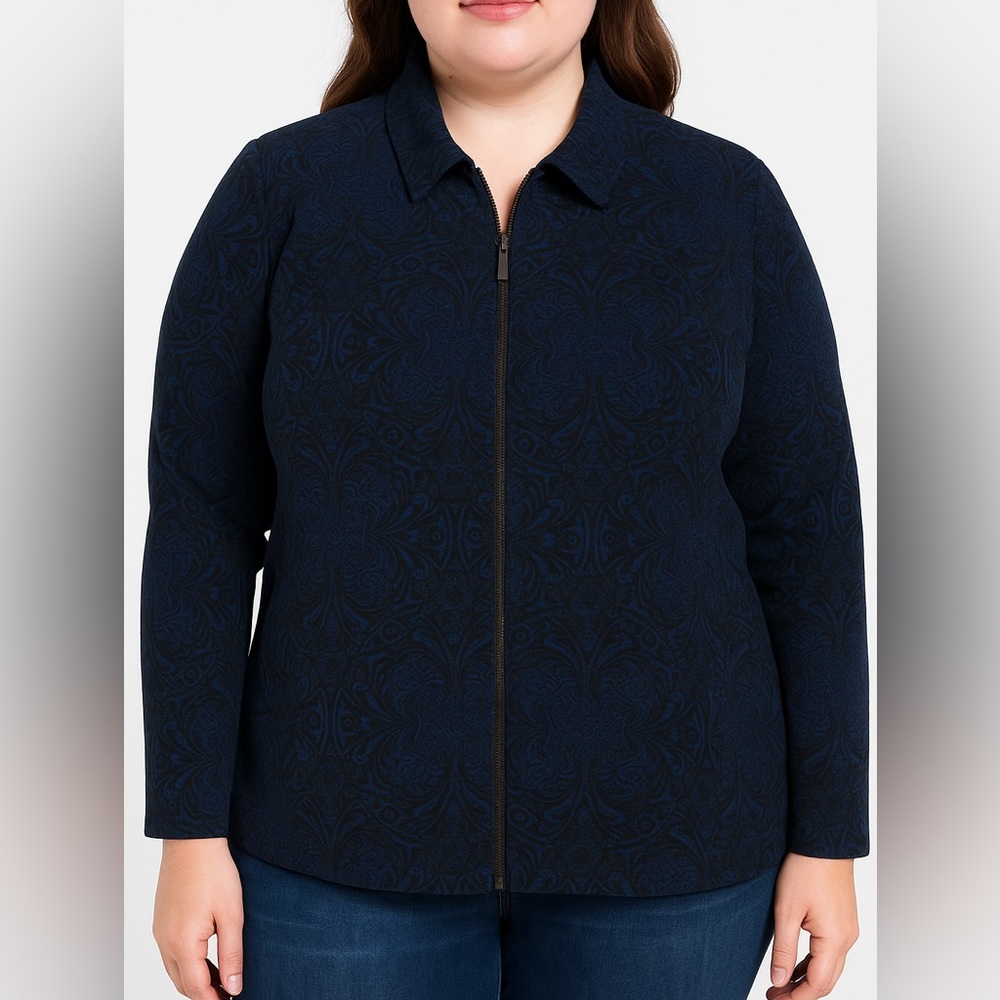 Chicos Zenergy Women’s Lightweight Full Zip Floral Jacket Sz 2 (lg) Dark Floral